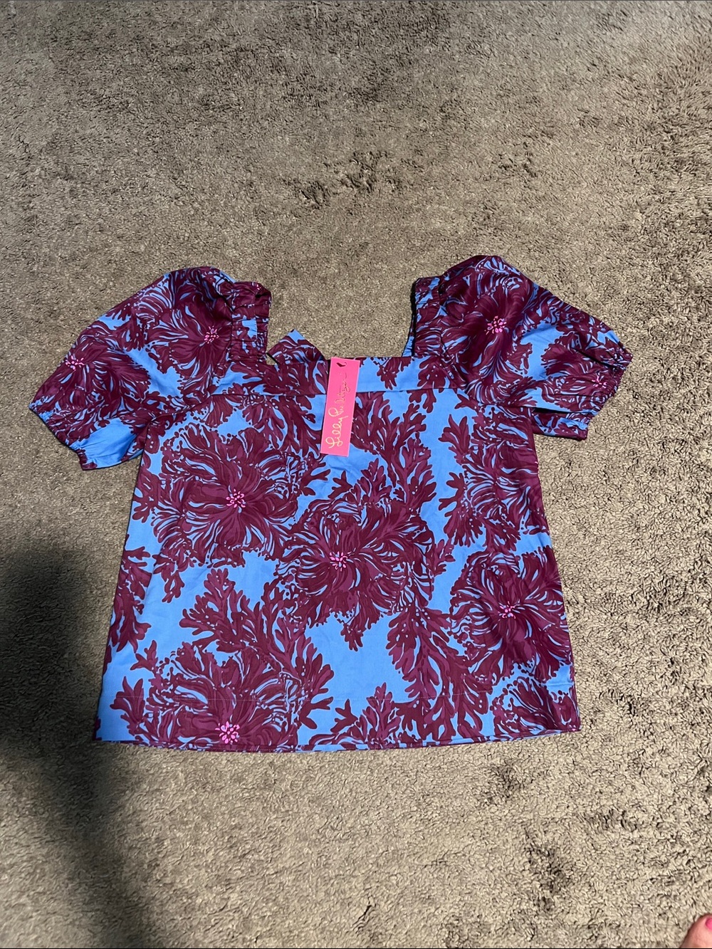 Lilly Pulitzer Blue Top with Purple Floral Print